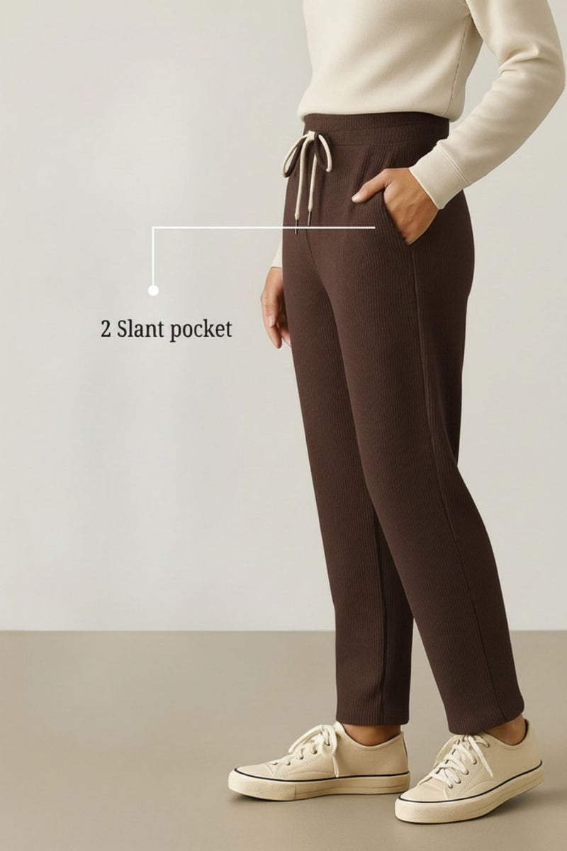 Haxor Women’s Ribbed Fleece-Lined Winter Joggers | Ultra-Soft Stretch | Dual-Drawstring | Premium Warm Pants (Dark Brown)