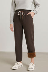 Haxor Women’s Ribbed Fleece-Lined Winter Joggers | Ultra-Soft Stretch | Dual-Drawstring | Premium Warm Pants (Dark Brown)