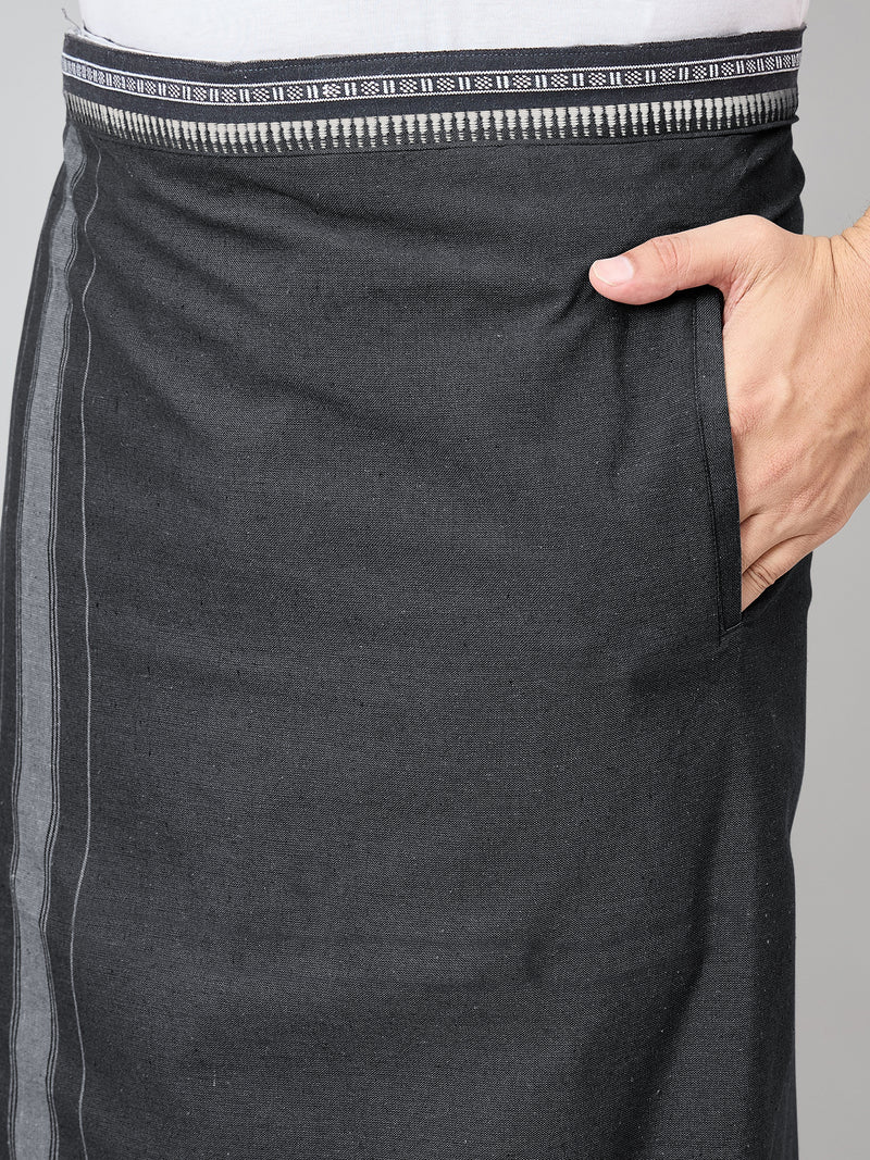 Haxor Readymade  Adjustable Velcro dhoti Kerala Thalapathi Border With Pocket Black
