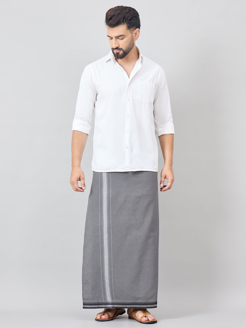 Haxor Readymade  Adjustable Velcro dhoti Kerala Thalapathi Border With Pocket Grey