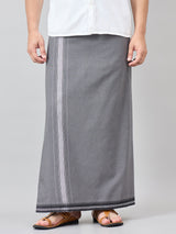 Haxor Readymade  Adjustable Velcro dhoti Kerala Thalapathi Border With Pocket Grey