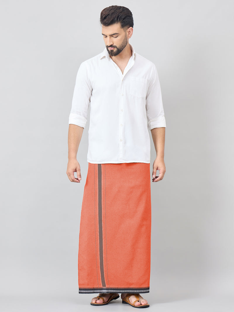 Haxor Readymade  Adjustable Velcro dhoti Kerala Thalapathi Border With Pocket Orange Color