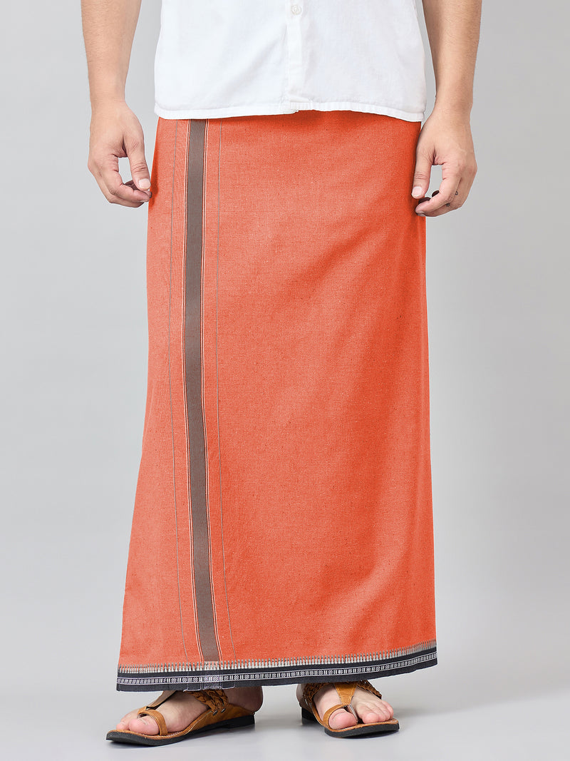 Haxor Readymade  Adjustable Velcro dhoti Kerala Thalapathi Border With Pocket Orange Color