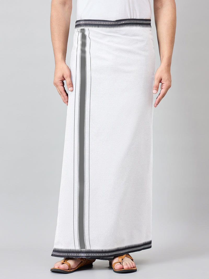 Haxor Readymade  Adjustable Velcro dhoti Kerala Thalapathi Border With Pocket White