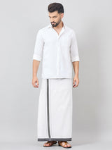 Haxor Readymade  Adjustable Velcro dhoti Kerala Thalapathi Border With Pocket White