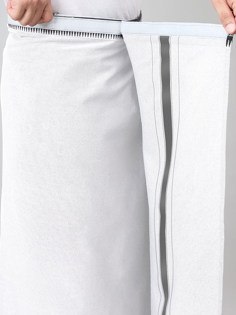 Haxor Readymade  Adjustable Velcro dhoti Kerala Thalapathi Border With Pocket White