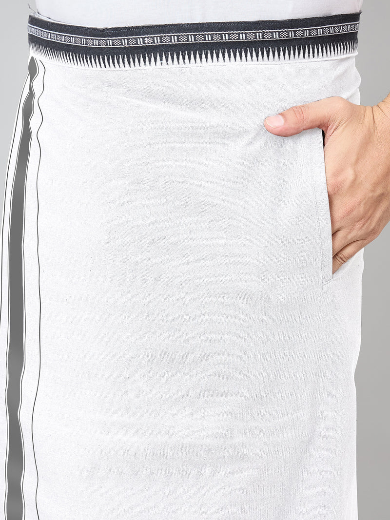 Haxor Readymade  Adjustable Velcro dhoti Kerala Thalapathi Border With Pocket White