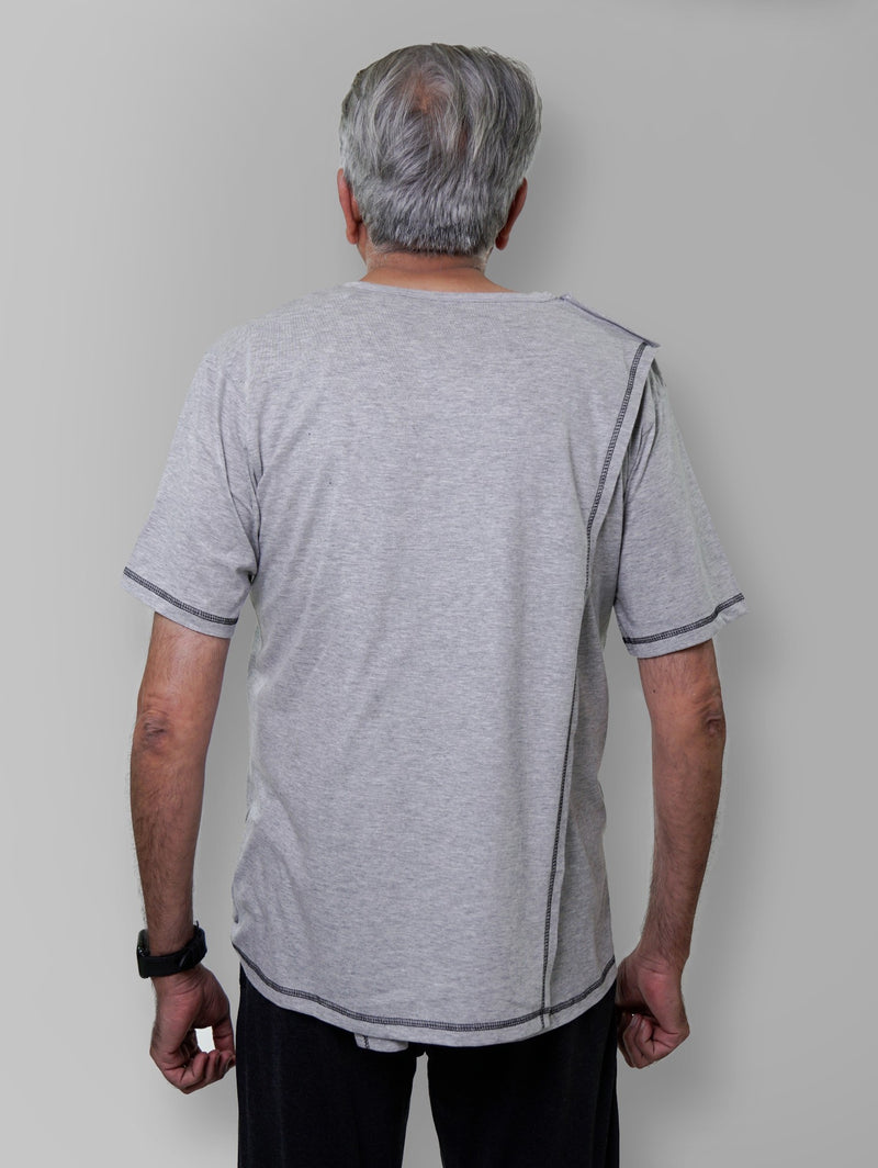 Men's Open Back Premium Cotton Bio Wash Grey T-Shirt