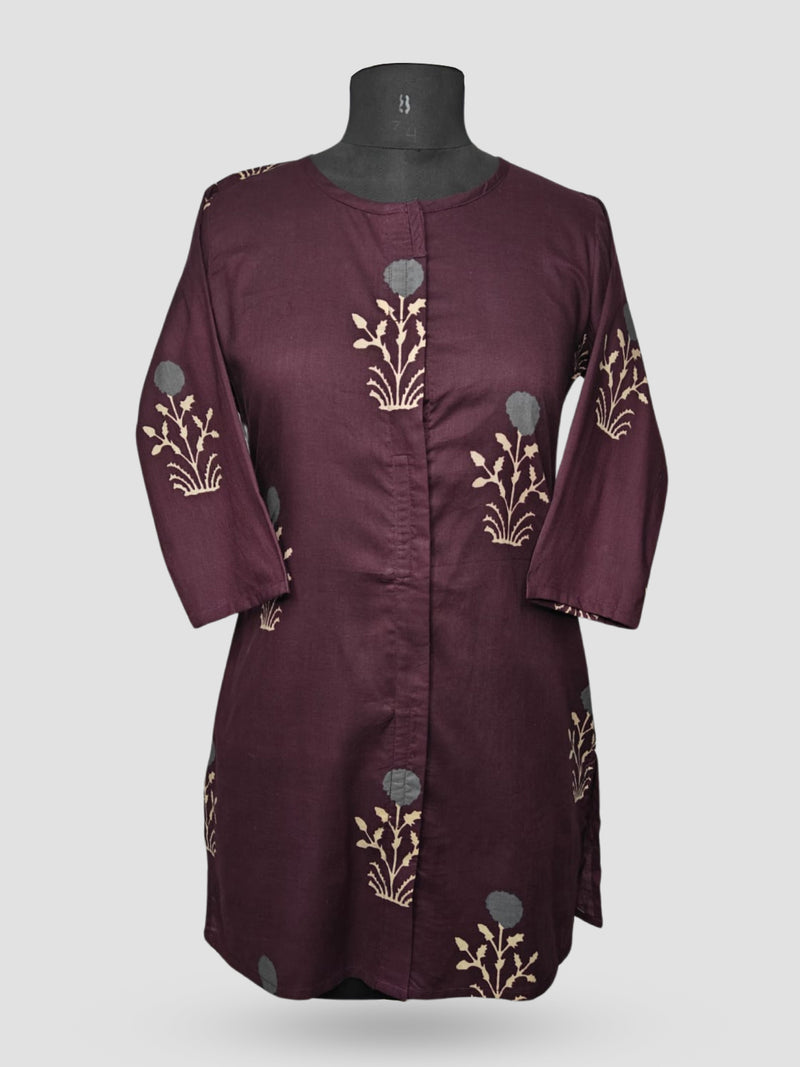 Women's  3/4 Length Sleeve Floral Printed Purple Adaptive Kurti