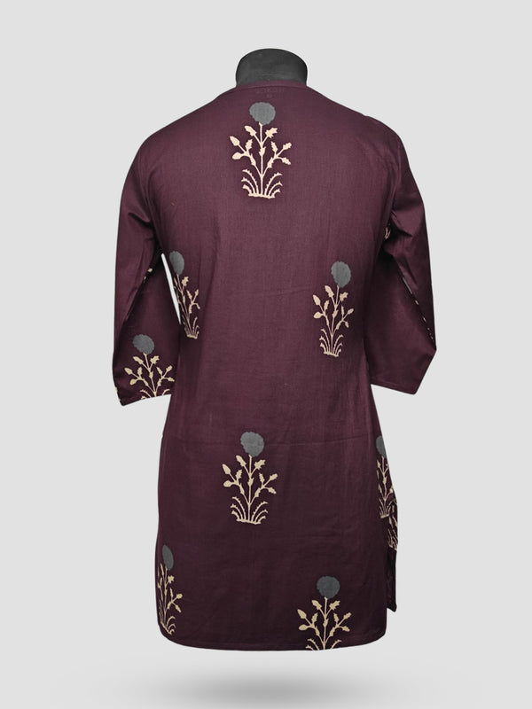 Women's  3/4 Length Sleeve Floral Printed Purple Adaptive Kurti