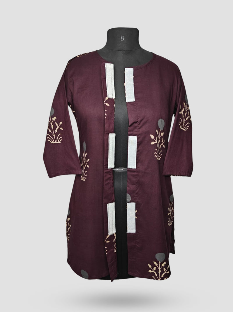 Women's  3/4 Length Sleeve Floral Printed Purple Adaptive Kurti