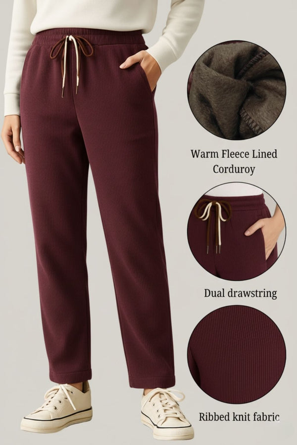 Haxor Women’s Ribbed Fleece-Lined Winter Joggers | Ultra-Soft Stretch | Dual-Drawstring | Premium Warm Pants (Navy)
