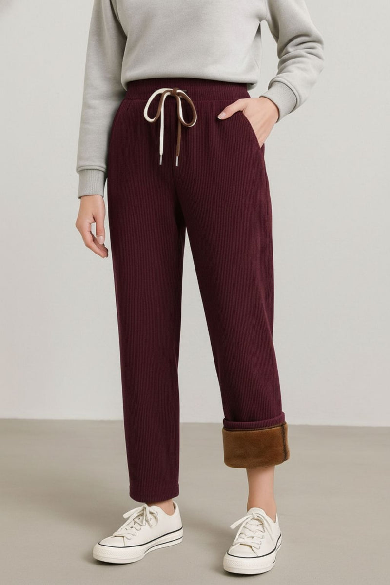 Haxor Women’s Ribbed Fleece-Lined Winter Joggers | Ultra-Soft Stretch | Dual-Drawstring | Premium Warm Pants (Navy)