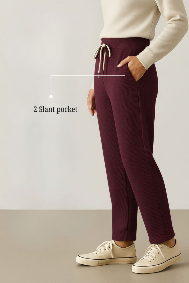 Haxor Women’s Ribbed Fleece-Lined Winter Joggers | Ultra-Soft Stretch | Dual-Drawstring | Premium Warm Pants (Navy)