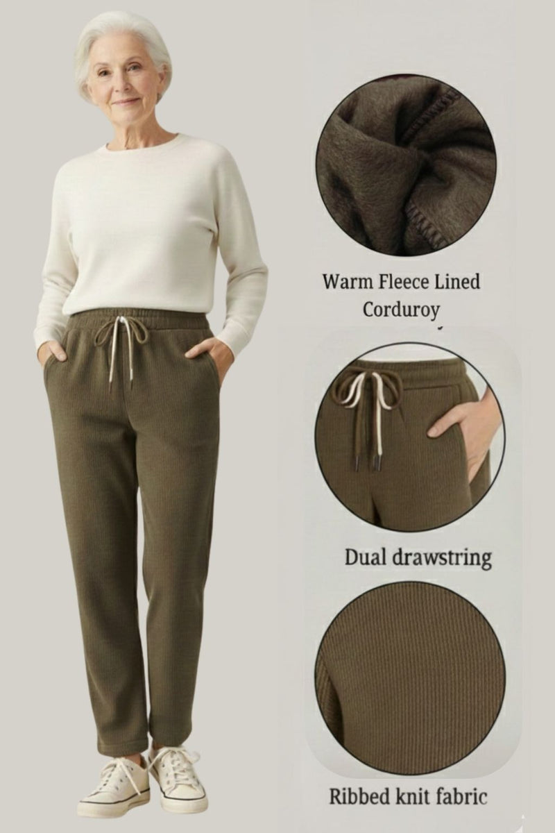 Haxor Women’s Ribbed Fleece-Lined Winter Joggers | Ultra-Soft Stretch | Dual-Drawstring | Premium Warm Pants (Beige)