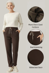Haxor Women’s Ribbed Fleece-Lined Winter Joggers | Ultra-Soft Stretch | Dual-Drawstring | Premium Warm Pants (Dark Brown)