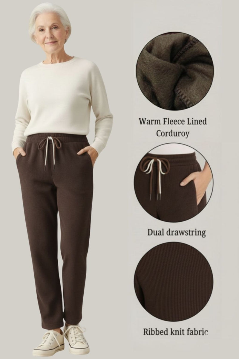 Haxor Women’s Ribbed Fleece-Lined Winter Joggers | Ultra-Soft Stretch | Dual-Drawstring | Premium Warm Pants (Dark Brown)