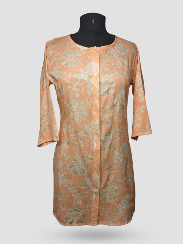 Women's  3/4 Length Sleeve Floral Printed Peach Adaptive Kurti