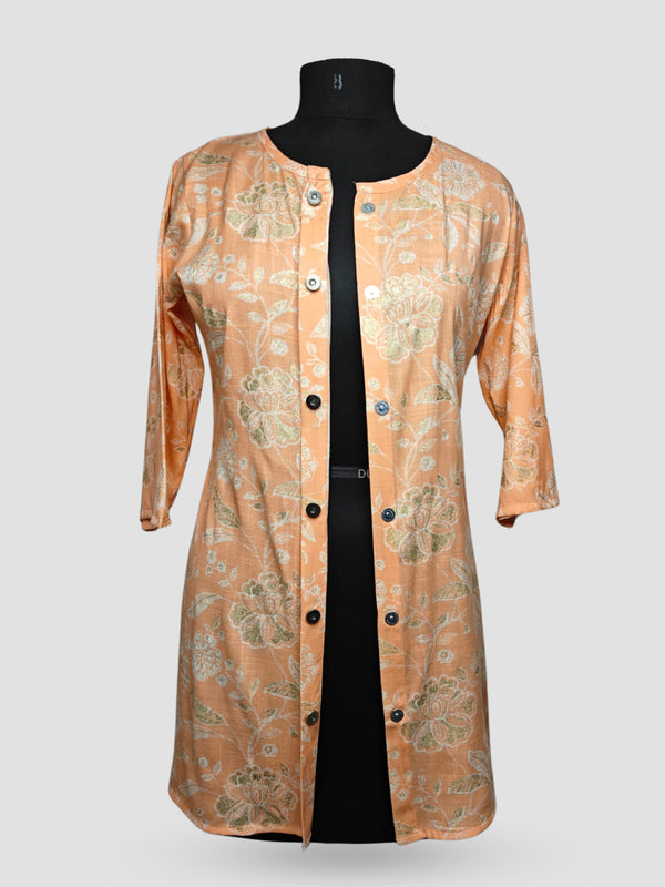 Women's  3/4 Length Sleeve Floral Printed Peach Adaptive Kurti