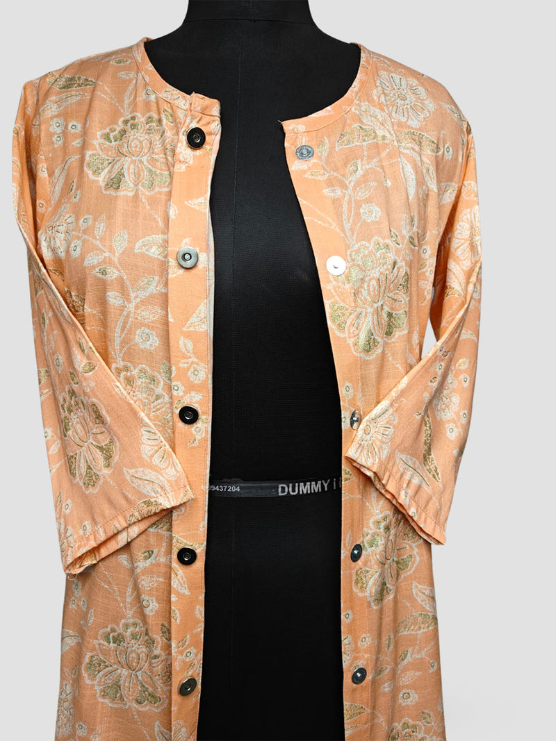 Women's  3/4 Length Sleeve Floral Printed Peach Adaptive Kurti