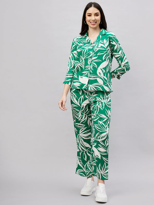 Women Green Floral Co-Ord Set By Chrome & Coral