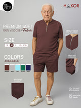 Haxor Men Brown Adaptive Viscose Henley Neck Half Sleeve T-shirt and Short Set