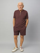 Haxor Men Brown Adaptive Viscose Henley Neck Half Sleeve T-shirt and Short Set