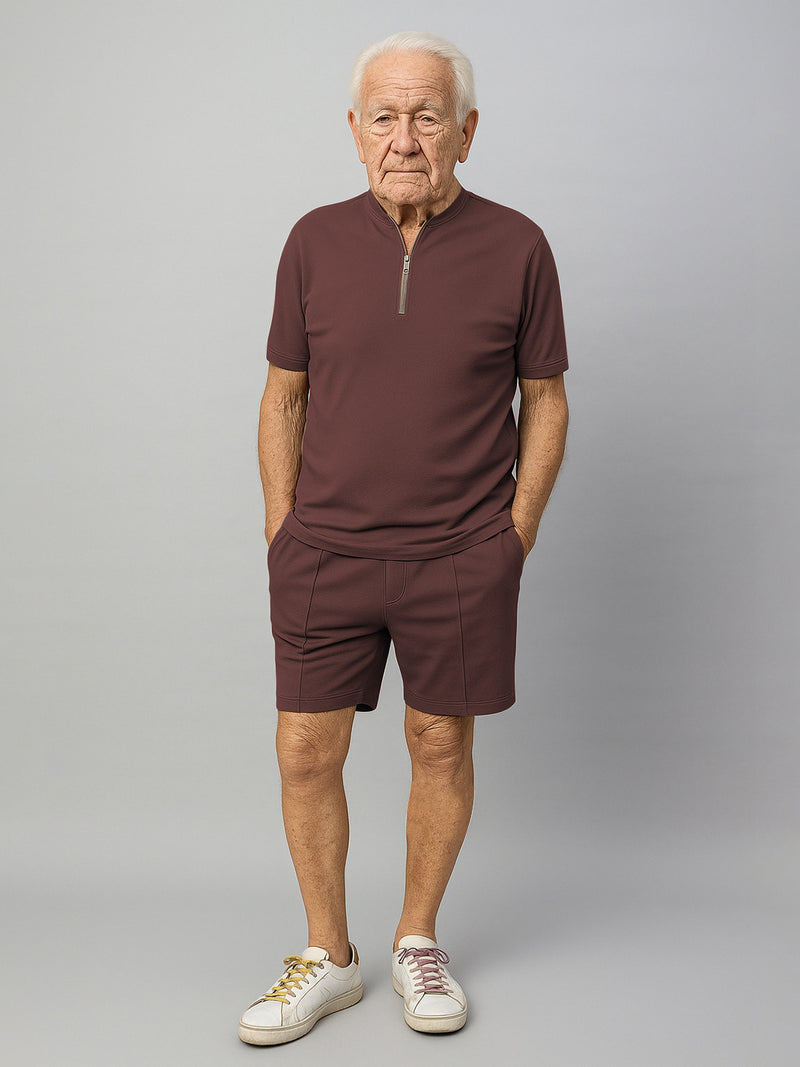 Haxor Men Brown Adaptive Viscose Henley Neck Half Sleeve T-shirt and Short Set