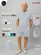 Haxor Men Grey  Adaptive Viscose Henley Neck Half Sleeve T-shirt and Short Set