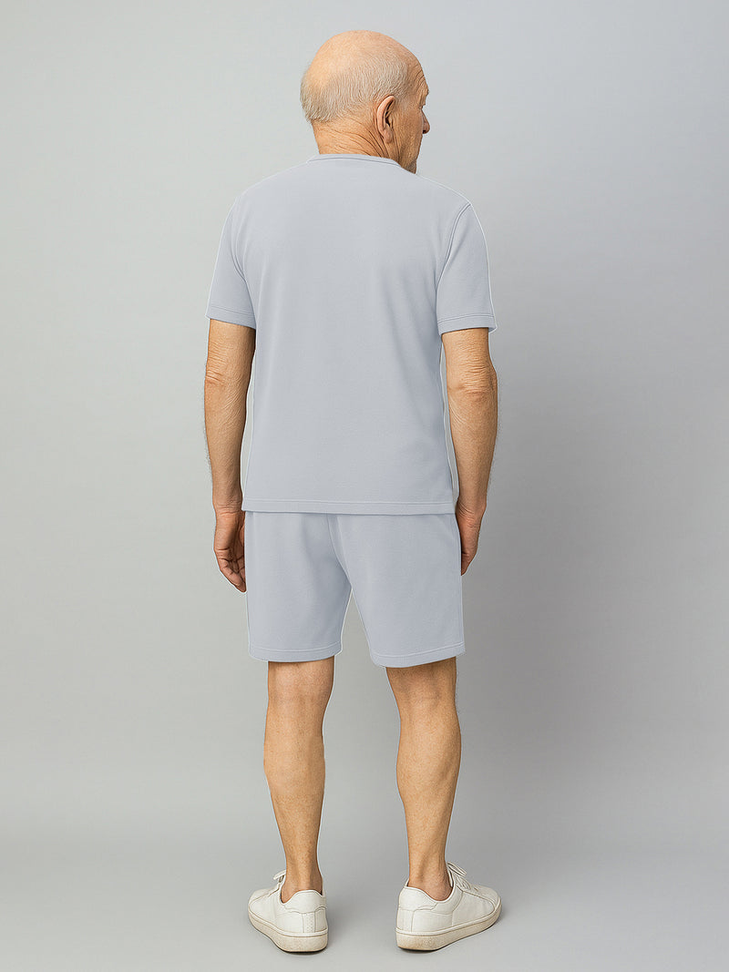 Haxor Men Grey  Adaptive Viscose Henley Neck Half Sleeve T-shirt and Short Set