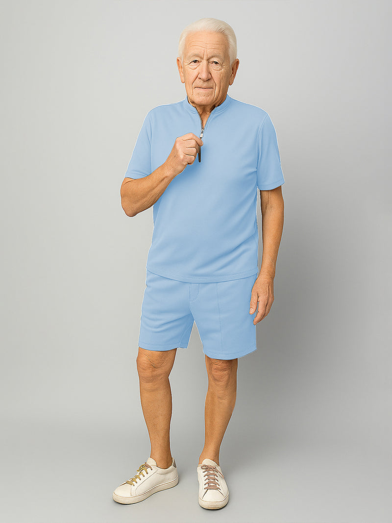 Haxor Men  Light Blue Adaptive Viscose Henley Neck Half Sleeve T-shirt and Short Set