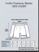 HAXOR Men's Post Surgery Recovery Velcro Shorts Size Chart with Waist, Inseam and Out Seam Measurement Guide