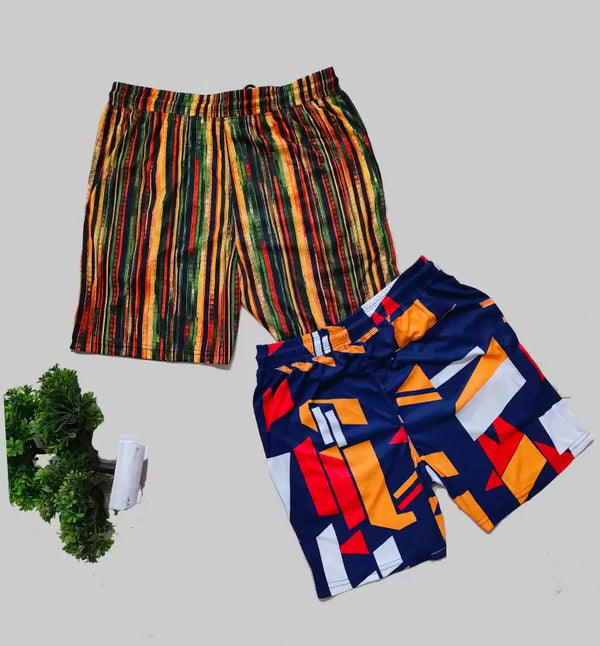 Multi Lines Blue Abstract Shorts