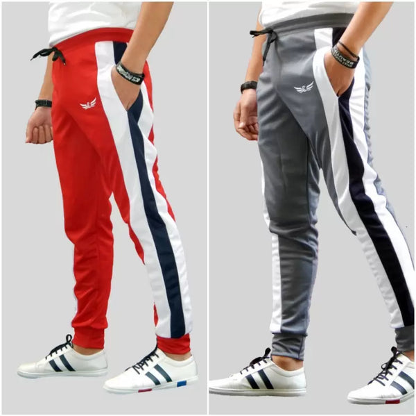 Chrome & Coral Pack of 2 Men Color block Grey, Red Track Pants